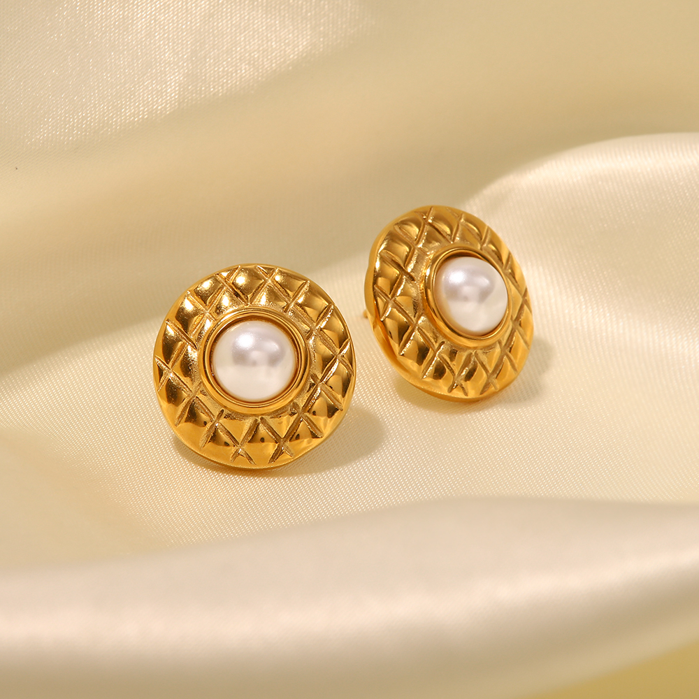 Style Simple Rond Acier Inoxydable Placage Perle Boucles D'oreilles 1 Paire display picture 2