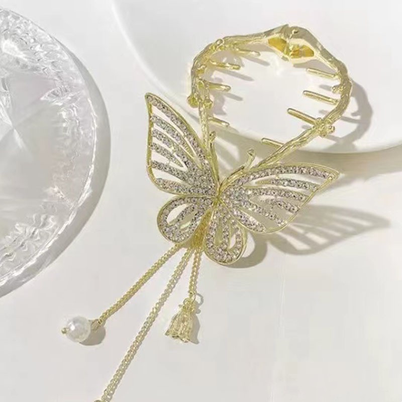 Mode Schmetterling Legierung Quaste Schmetterling Künstliche Edelsteine Künstliche Perlen Haarschnalle display picture 4