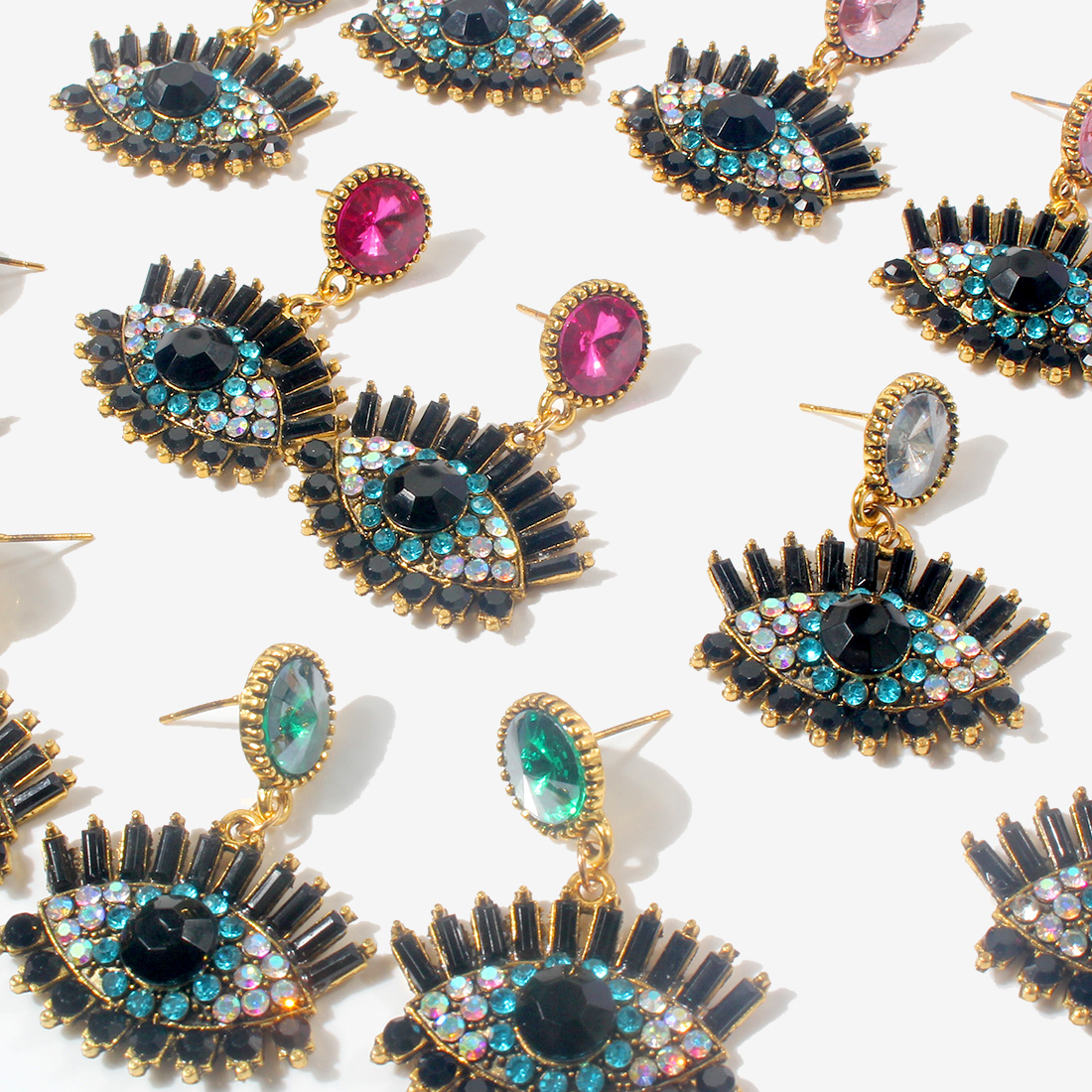1 Pair Vintage Style Eye Alloy Inlay Artificial Crystal Rhinestones Women's Drop Earrings display picture 2
