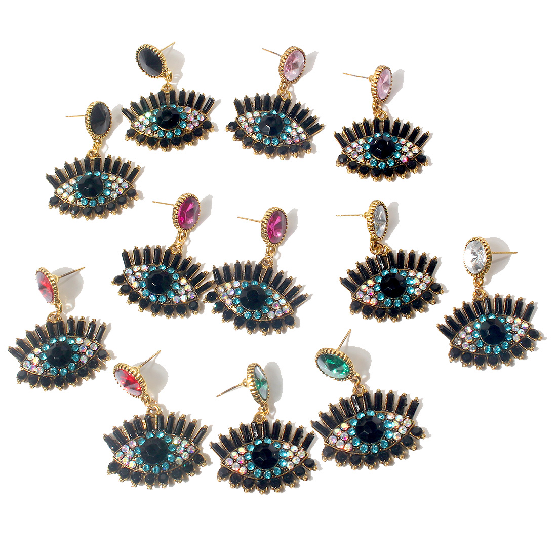 1 Pair Vintage Style Eye Alloy Inlay Artificial Crystal Rhinestones Women's Drop Earrings display picture 6