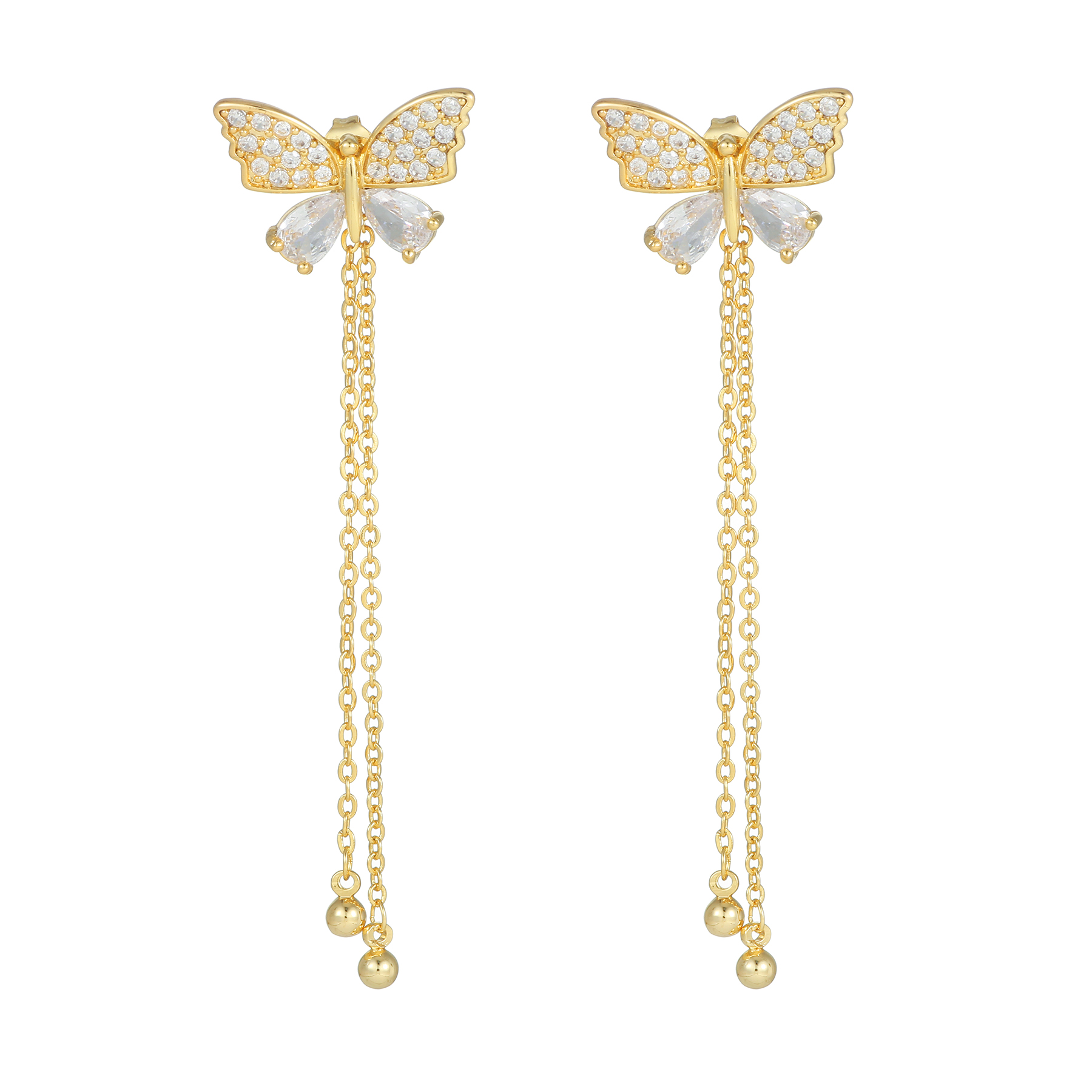 1 Pair Ig Style Tassel Butterfly Inlay Copper Zircon 18k Gold Plated Drop Earrings display picture 6