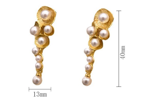 Retro Geometric Pearl Copper Plating Drop Earrings 1 Pair display picture 4