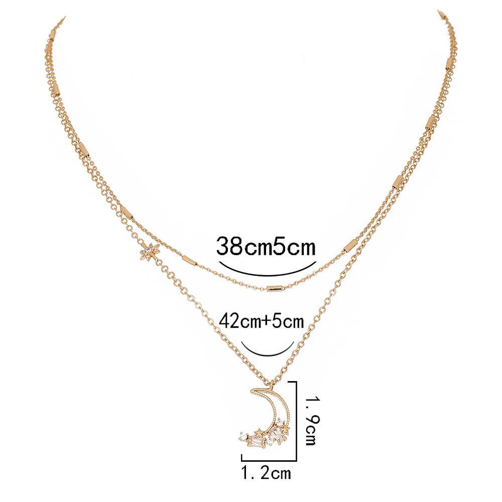Fashion Star Moon Copper Inlay Zircon Layered Necklaces 1 Piece display picture 1