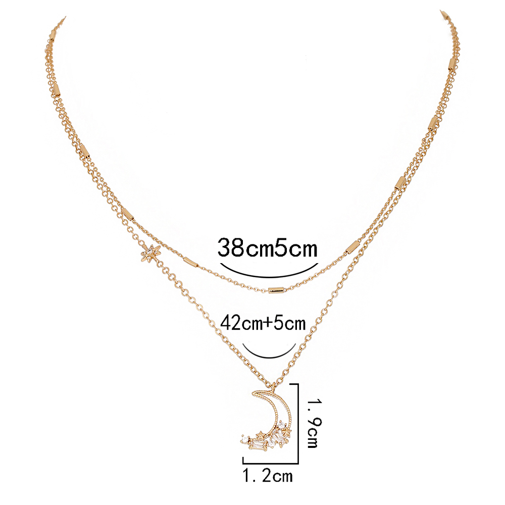 Mode Star Lune Le Cuivre Incruster Zircon Collier En Couches 1 Pièce display picture 1