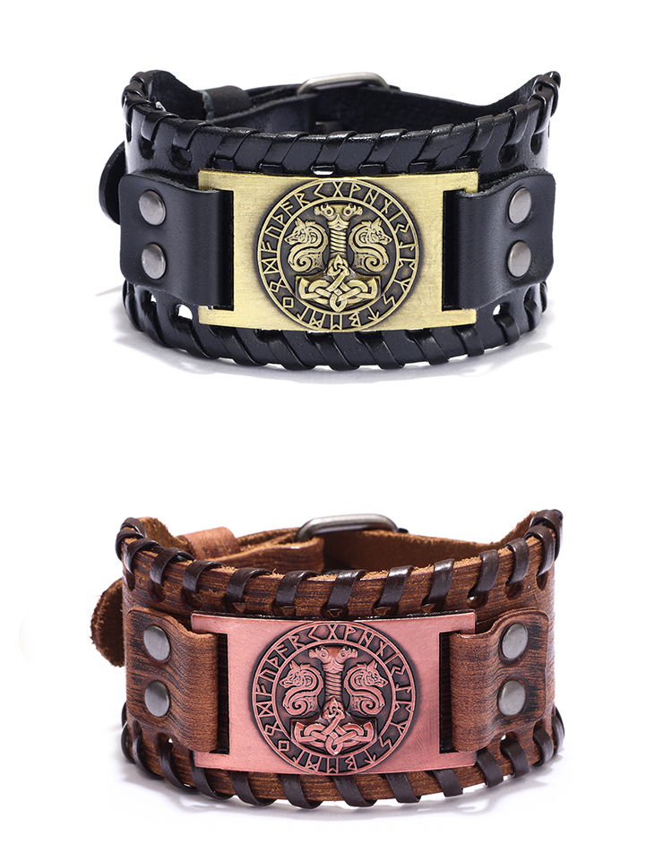 1 Piece Hip-hop Totem Letter Alloy Leather Unisex Bangle display picture 1