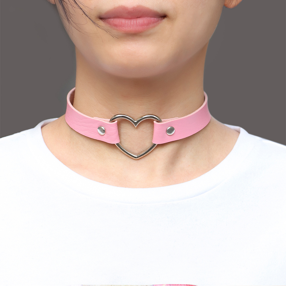 1 Piece Fashion Heart Shape Pu Leather Alloy Plating Women's Choker display picture 1