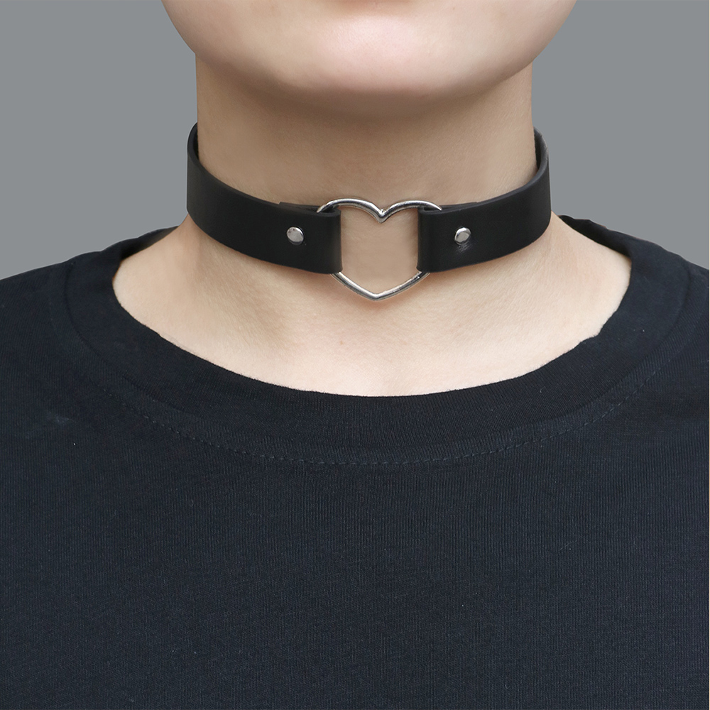 1 Piece Fashion Heart Shape Pu Leather Alloy Plating Women's Choker display picture 3