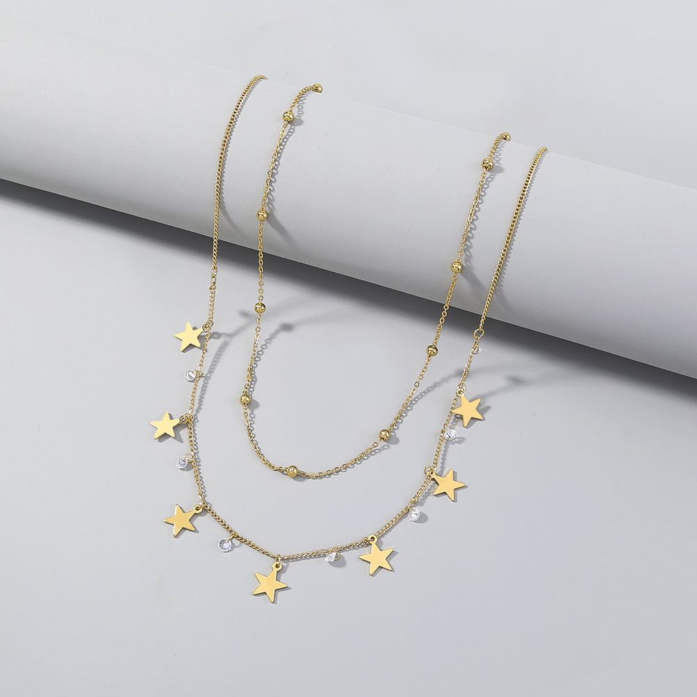 Classic Style Star Moon Copper Plating Zircon Layered Necklaces 1 Piece display picture 15