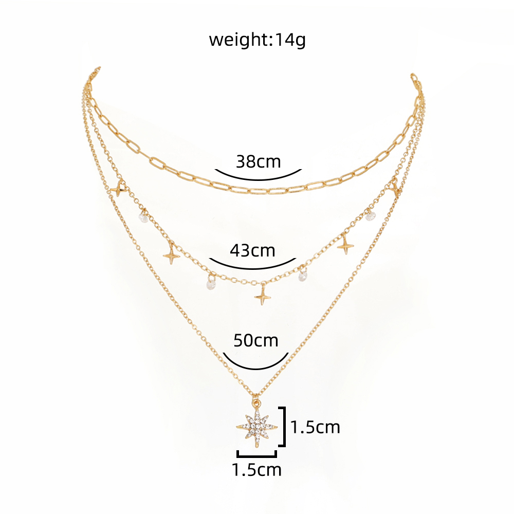 Classic Style Star Moon Copper Plating Zircon Layered Necklaces 1 Piece display picture 16