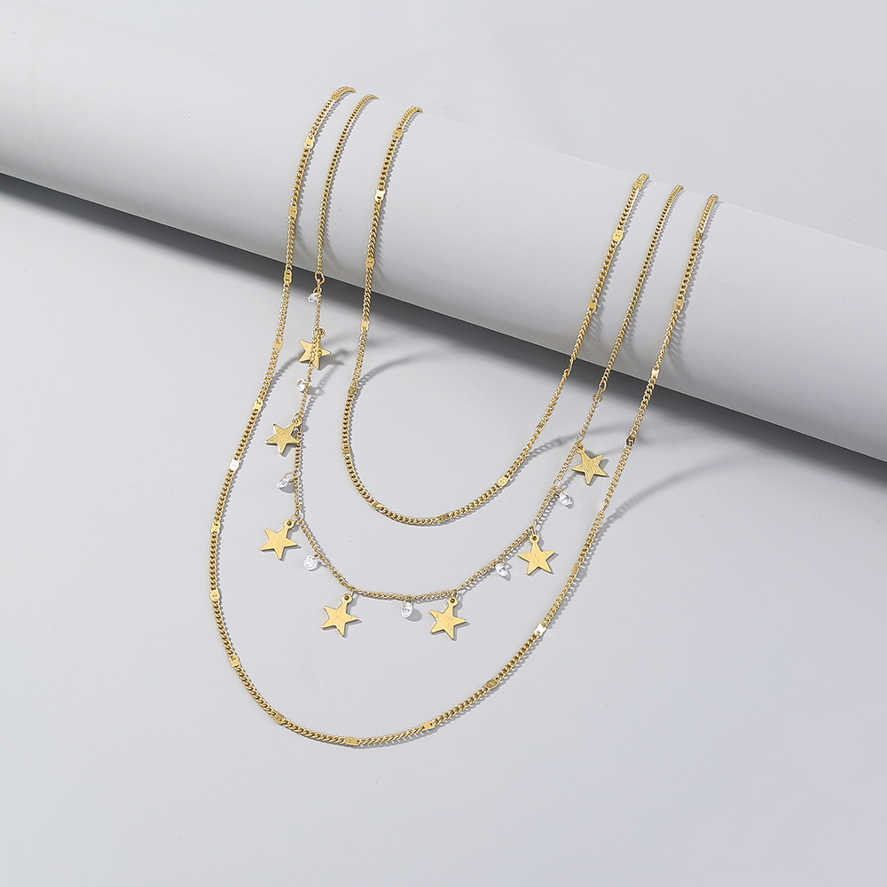Classic Style Star Moon Copper Plating Zircon Layered Necklaces 1 Piece display picture 21