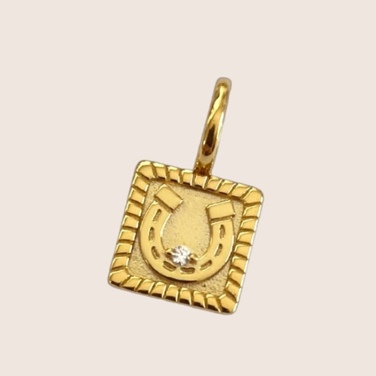 201 Stainless Steel 304 Stainless Steel Gold Plated Vintage Style Plating Inlay Square Horseshoe Zircon Pendant Necklace display picture 1