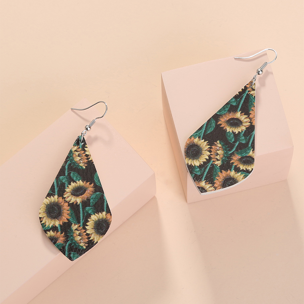 1 Pair Fashion Water Droplets Pu Leather Copper Printing Women's Earrings display picture 8