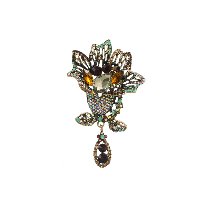 Luxurious Flower Alloy Plating Rhinestones Glass Women's Brooches 1 Piece display picture 8