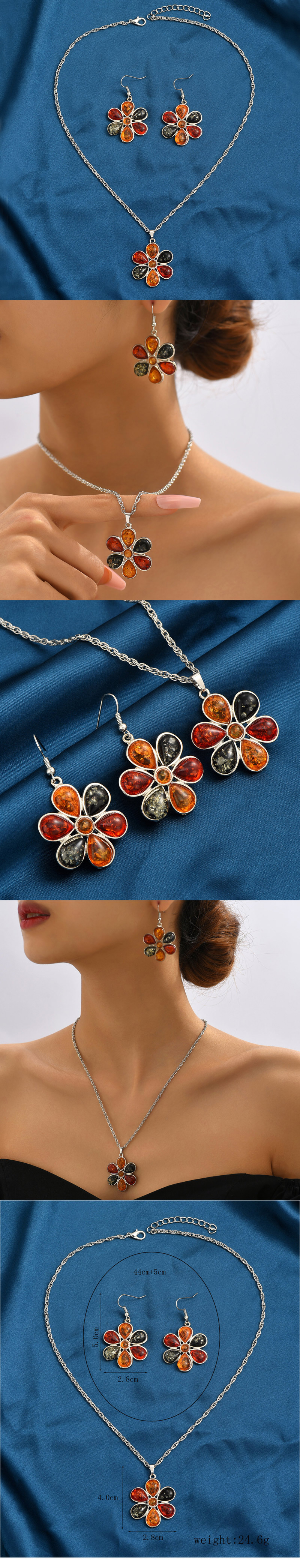 1 Set Classic Style Flower Alloy Inlay Resin Women's Earrings Necklace Jewelry Set display picture 1