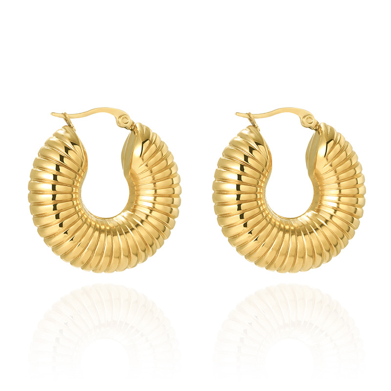 1 Pair Vintage Style Exaggerated Simple Style Round Oval Plating Metal Stainless Steel 18k Gold Plated Hoop Earrings display picture 1