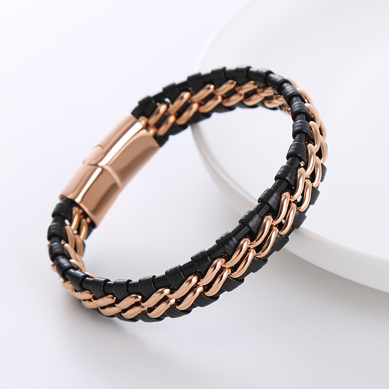 1 Piece Simple Style Geometric Stainless Steel Leather Patchwork Men's Bracelets display picture 4
