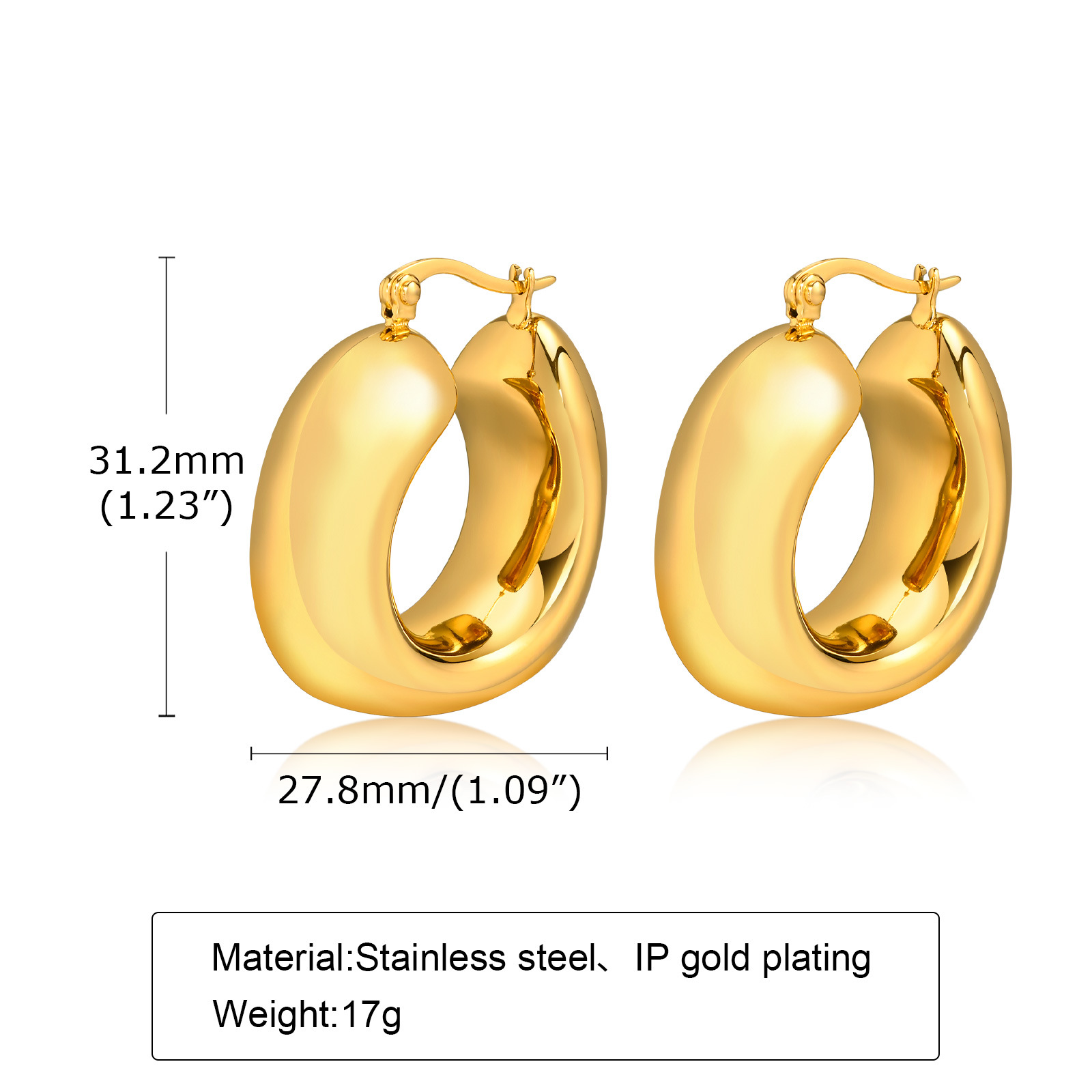 1 Pair Vintage Style Exaggerated Simple Style Round Oval Plating Metal Stainless Steel 18k Gold Plated Hoop Earrings display picture 6