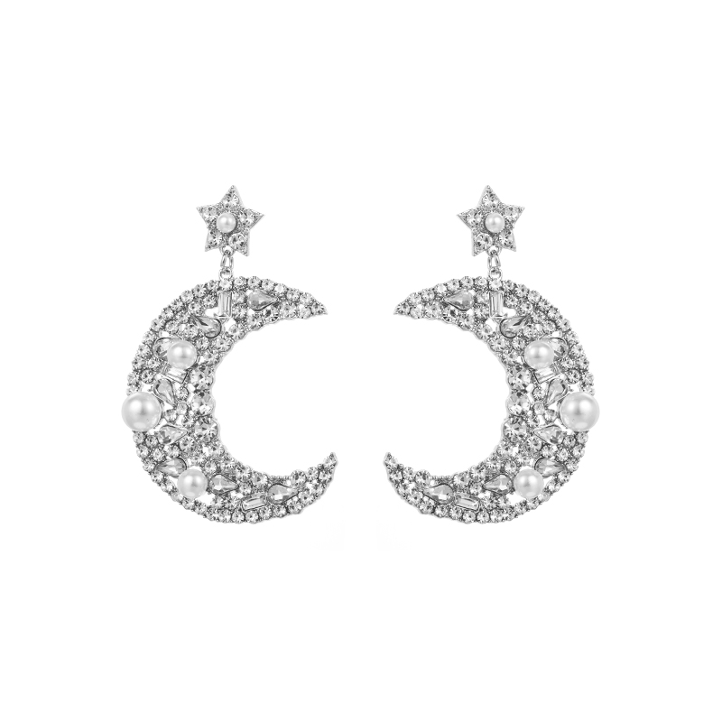 1 Pair Elegant Luxurious Queen Moon Inlay Alloy Rhinestones Pearl Drop Earrings display picture 7
