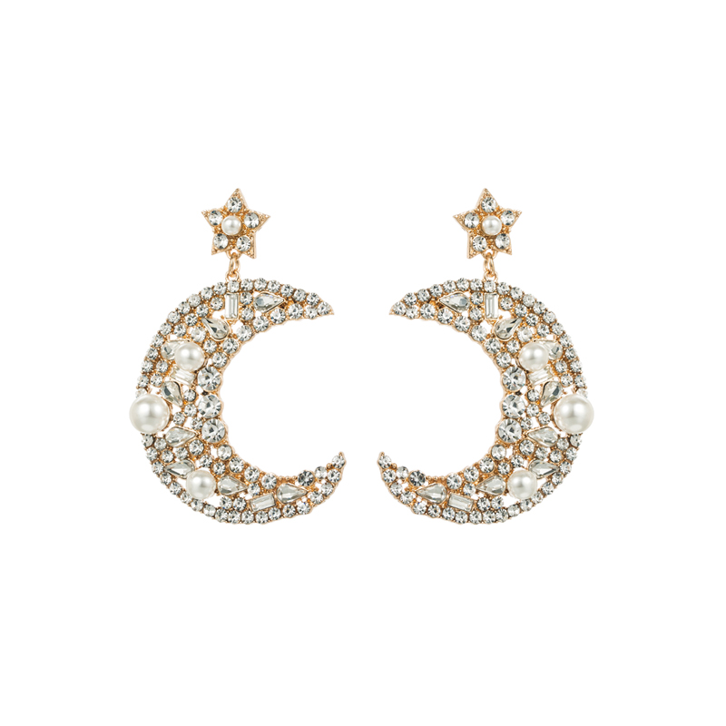 1 Pair Elegant Luxurious Queen Moon Inlay Alloy Rhinestones Pearl Drop Earrings display picture 6