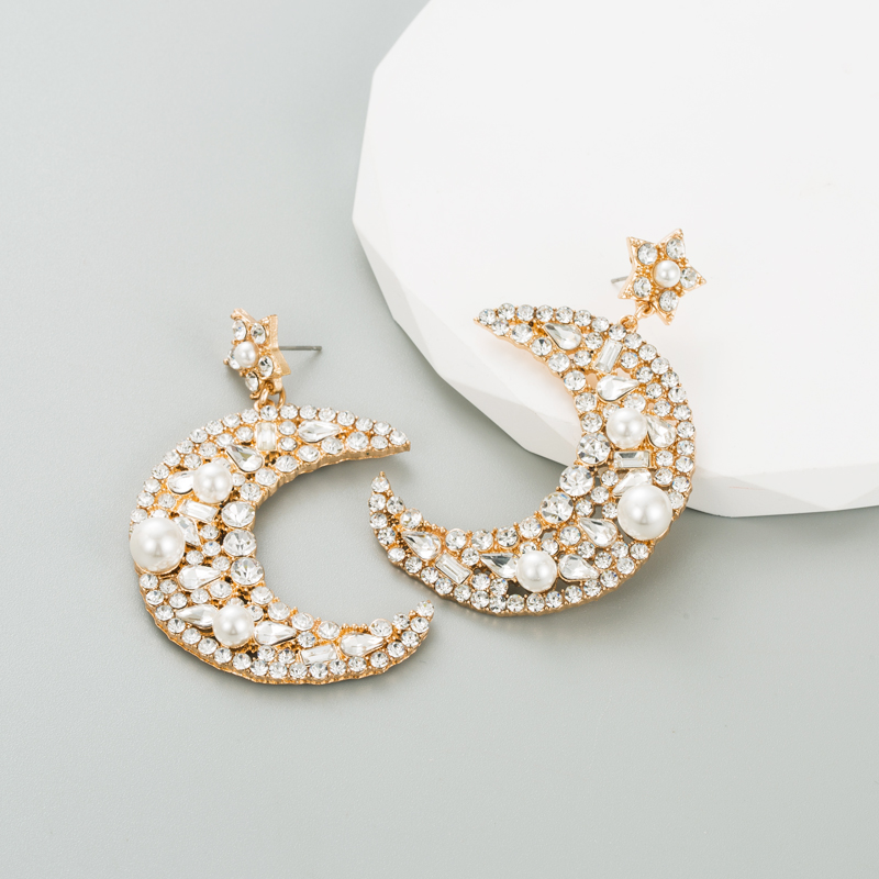 1 Pair Elegant Luxurious Queen Moon Inlay Alloy Rhinestones Pearl Drop Earrings display picture 4