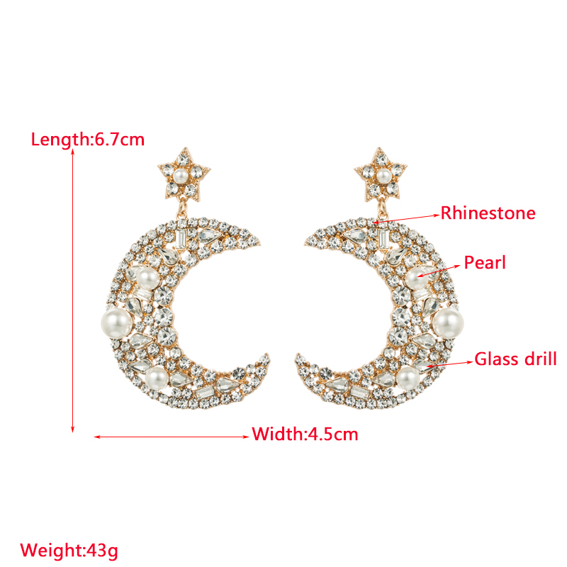 1 Pair Elegant Luxurious Queen Moon Inlay Alloy Rhinestones Pearl Drop Earrings display picture 1