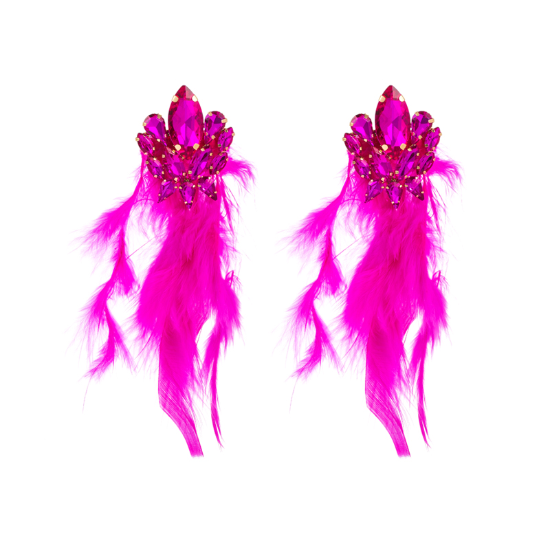 1 Pair Vacation Geometric Artificial Feather Alloy Glass Gold Plated Women's Earrings display picture 9