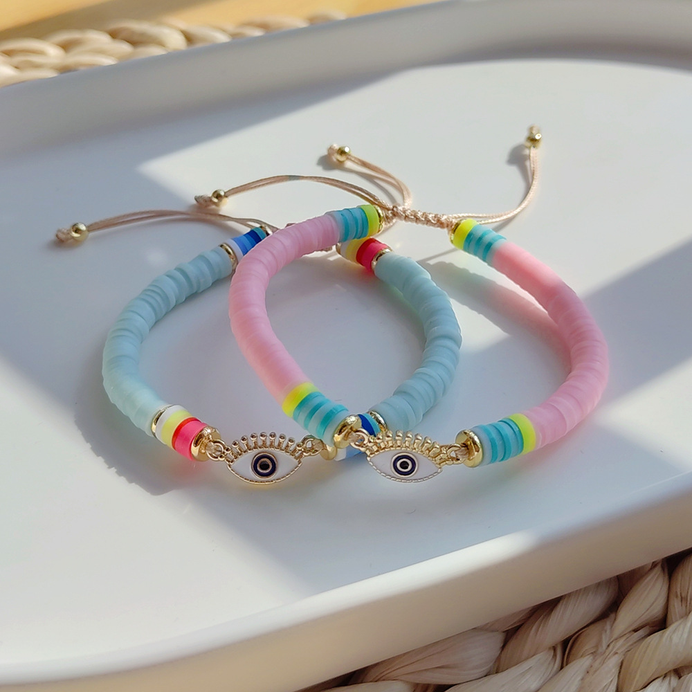 1 Piece Ethnic Style Colorful Eye Soft Clay Copper Beaded Enamel Plating Women's Bracelets display picture 2