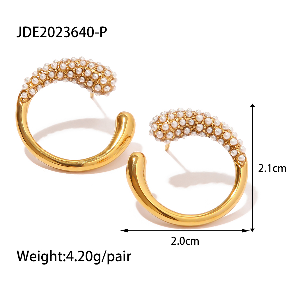 Mode Géométrique Acier Inoxydable Incruster Perles Artificielles Boucles D'oreilles 1 Paire display picture 8