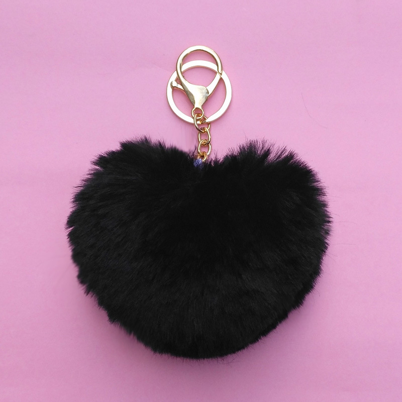1 Piece Simple Style Heart Shape Faux Rabbit Fur Alloy Patchwork Keychain display picture 2