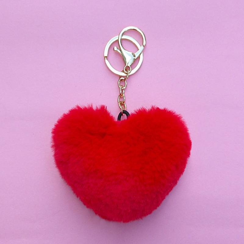 1 Piece Simple Style Heart Shape Faux Rabbit Fur Alloy Patchwork Keychain display picture 3