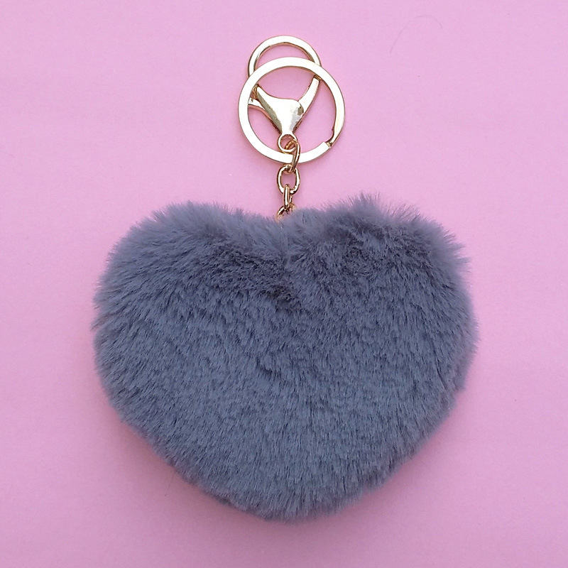 1 Piece Simple Style Heart Shape Faux Rabbit Fur Alloy Patchwork Keychain display picture 5