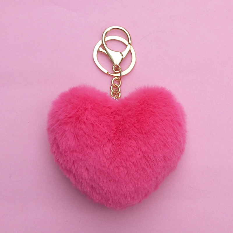 1 Piece Simple Style Heart Shape Faux Rabbit Fur Alloy Patchwork Keychain display picture 6