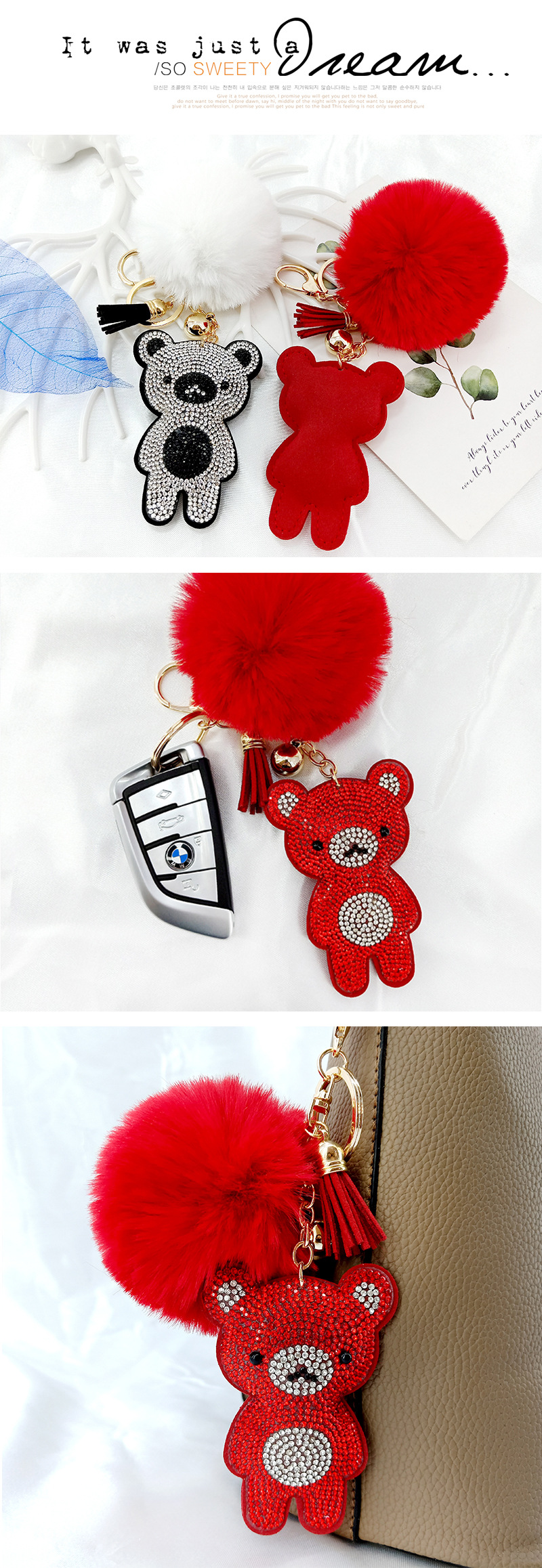 Mignon Ours Alliage Incruster Strass Porte-clés display picture 1