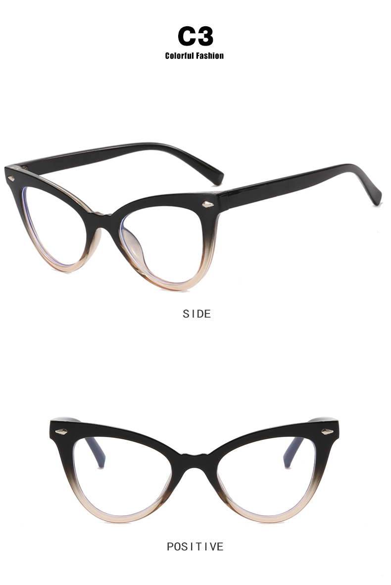 Casual Solid Color Ac Cat Eye Rivet Full Frame Optical Glasses display picture 9