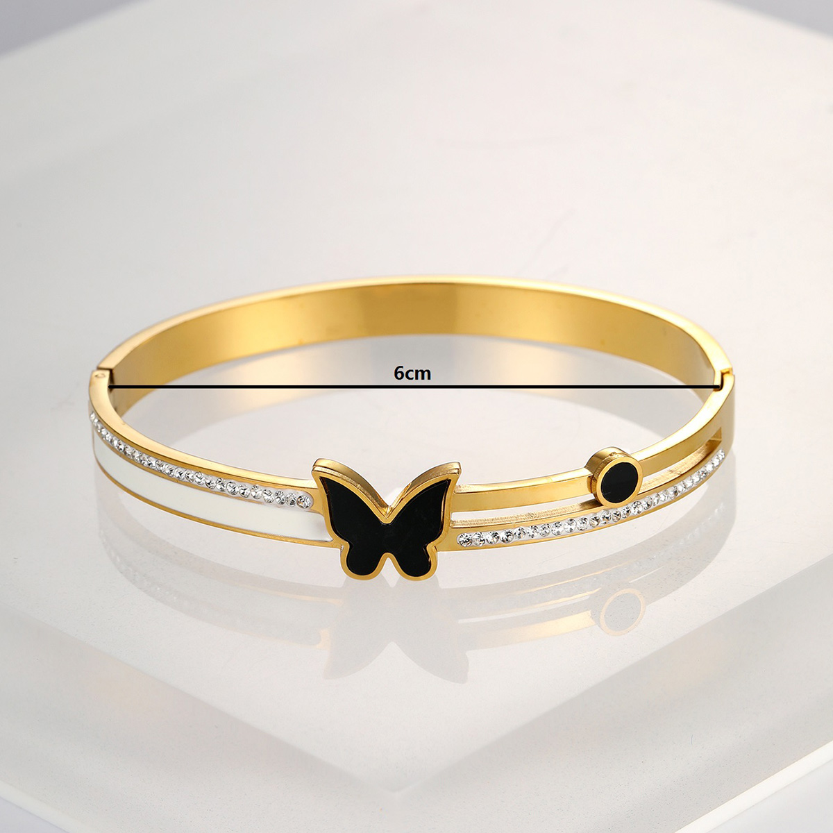 Fashion Shiny Butterfly Stainless Steel Gold Plated Zircon Bangle 1 Piece display picture 1
