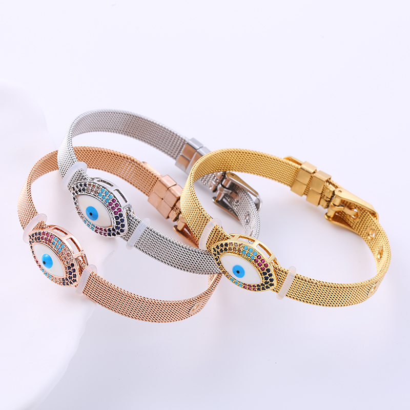 304 Stainless Steel Copper Elegant Inlay Devil'S Eye Heart Shape Artificial Rhinestones Bangle display picture 1