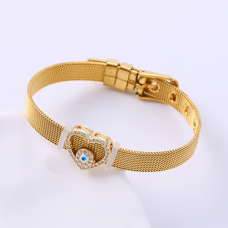 304 Stainless Steel Copper Elegant Inlay Devil'S Eye Heart Shape Artificial Rhinestones Bangle display picture 3