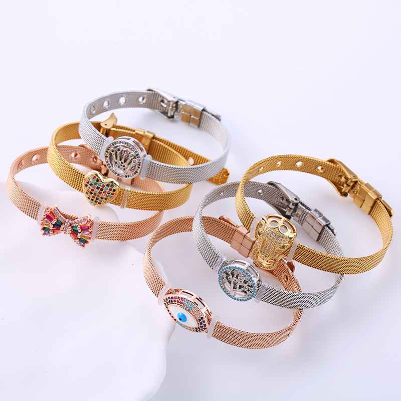 304 Stainless Steel Copper Elegant Inlay Devil'S Eye Heart Shape Artificial Rhinestones Bangle display picture 8