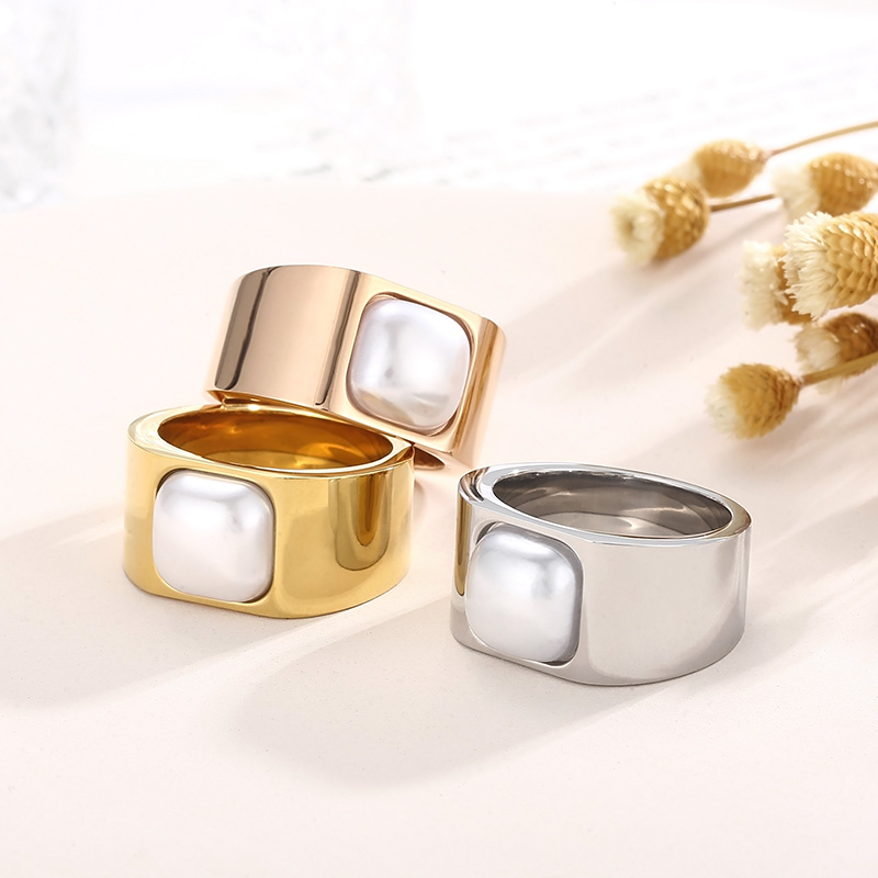 Elegant Square Stainless Steel Polishing Shell Rings 1 Piece display picture 5