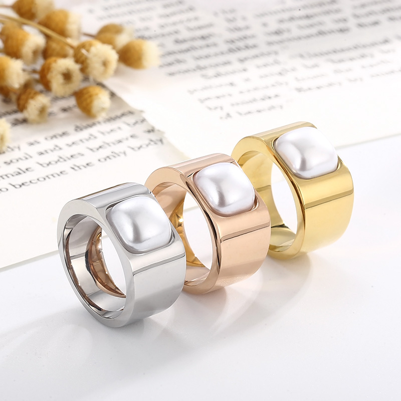 Elegant Square Stainless Steel Polishing Shell Rings 1 Piece display picture 10