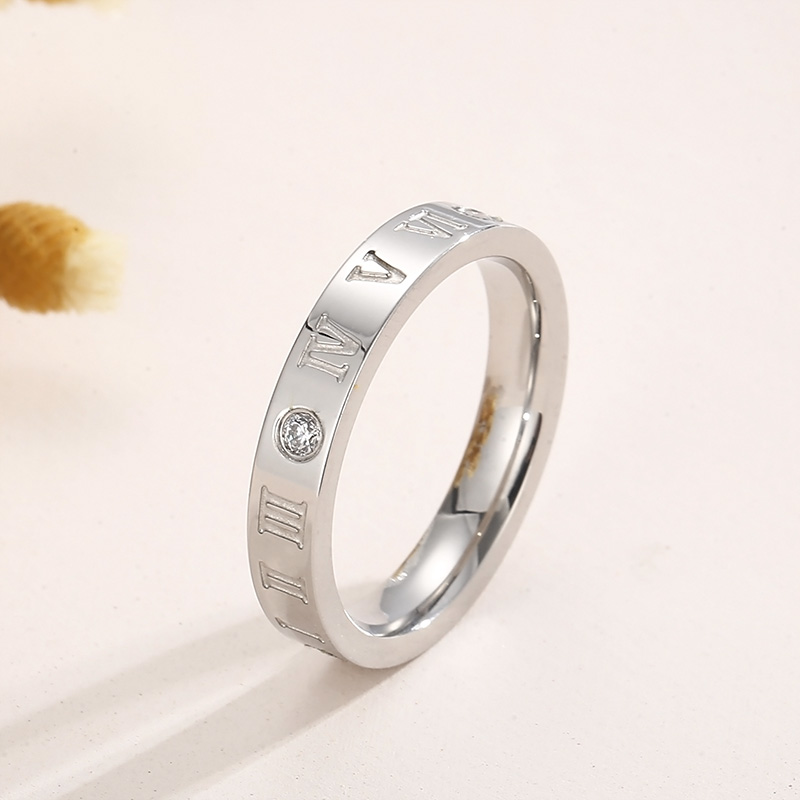 Simple Style Letter Stainless Steel Polishing Zircon Rings 1 Piece display picture 1