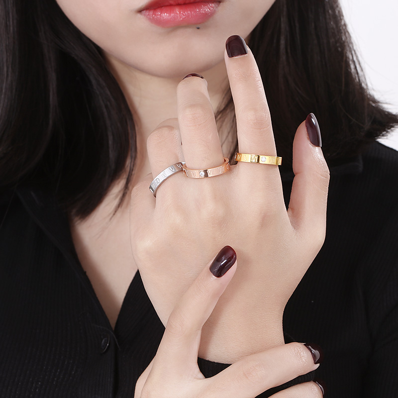 Simple Style Letter Stainless Steel Polishing Zircon Rings 1 Piece display picture 14