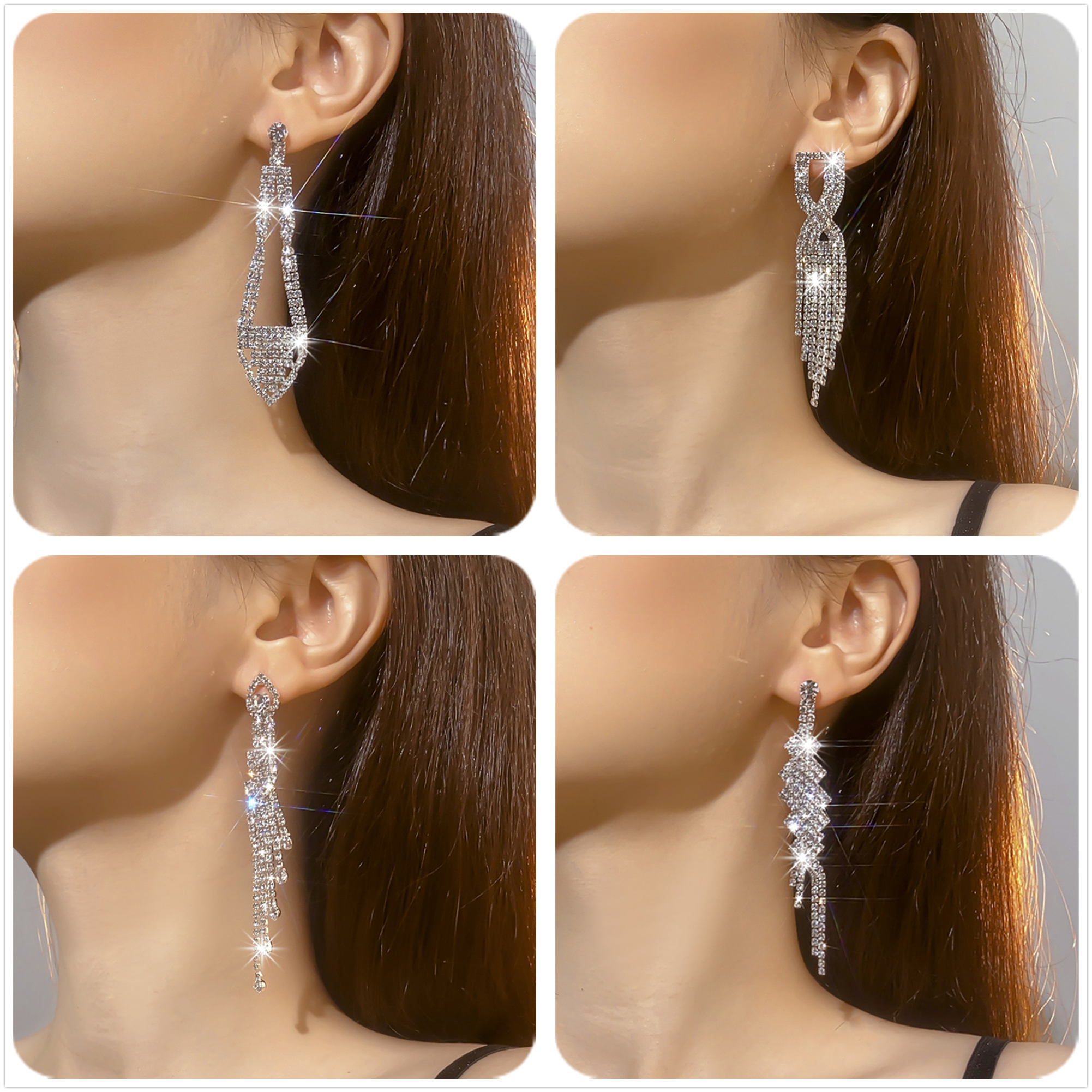 Luxurious Geometric Rhinestone Tassel Drop Earrings 1 Pair display picture 1