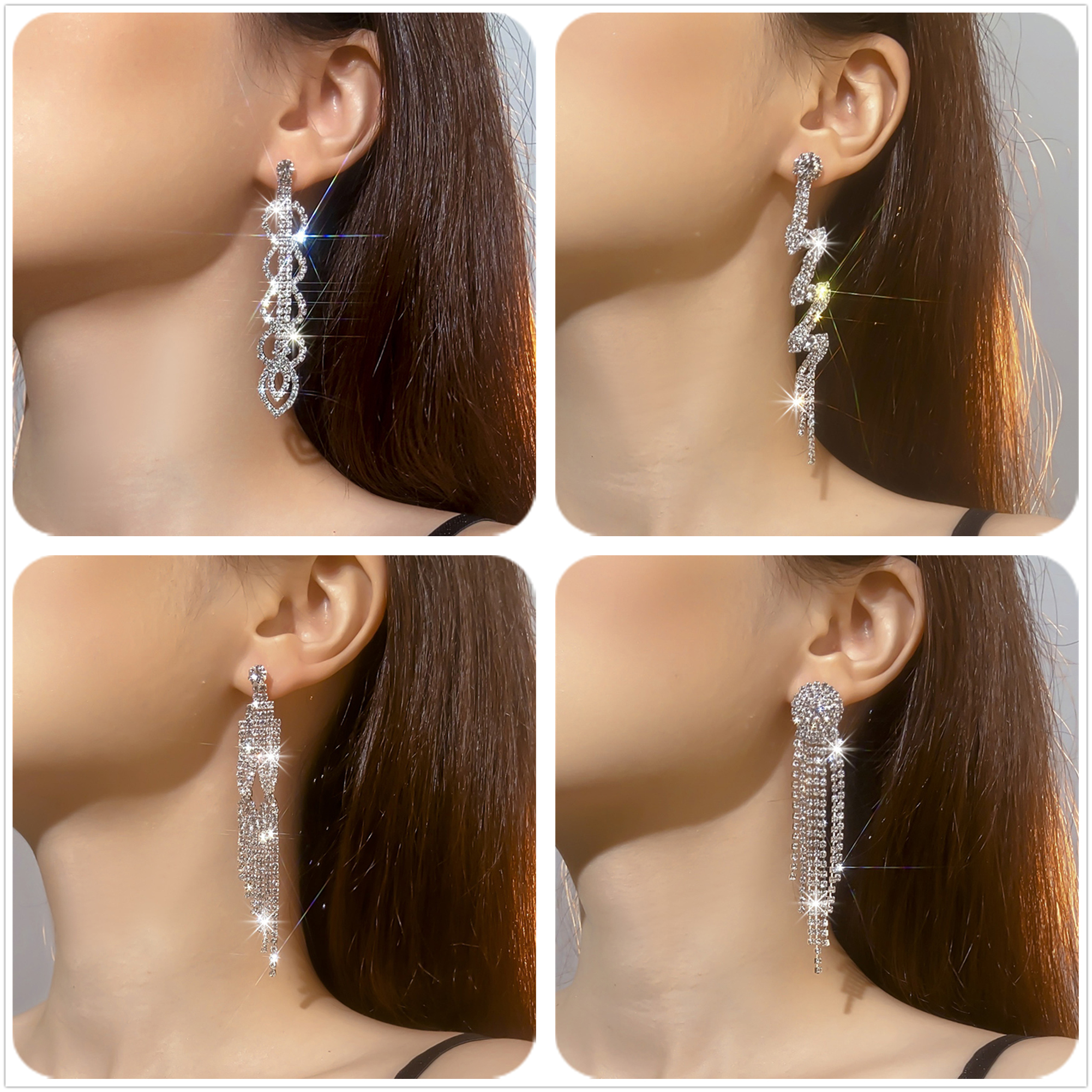Luxurious Geometric Rhinestone Tassel Drop Earrings 1 Pair display picture 4