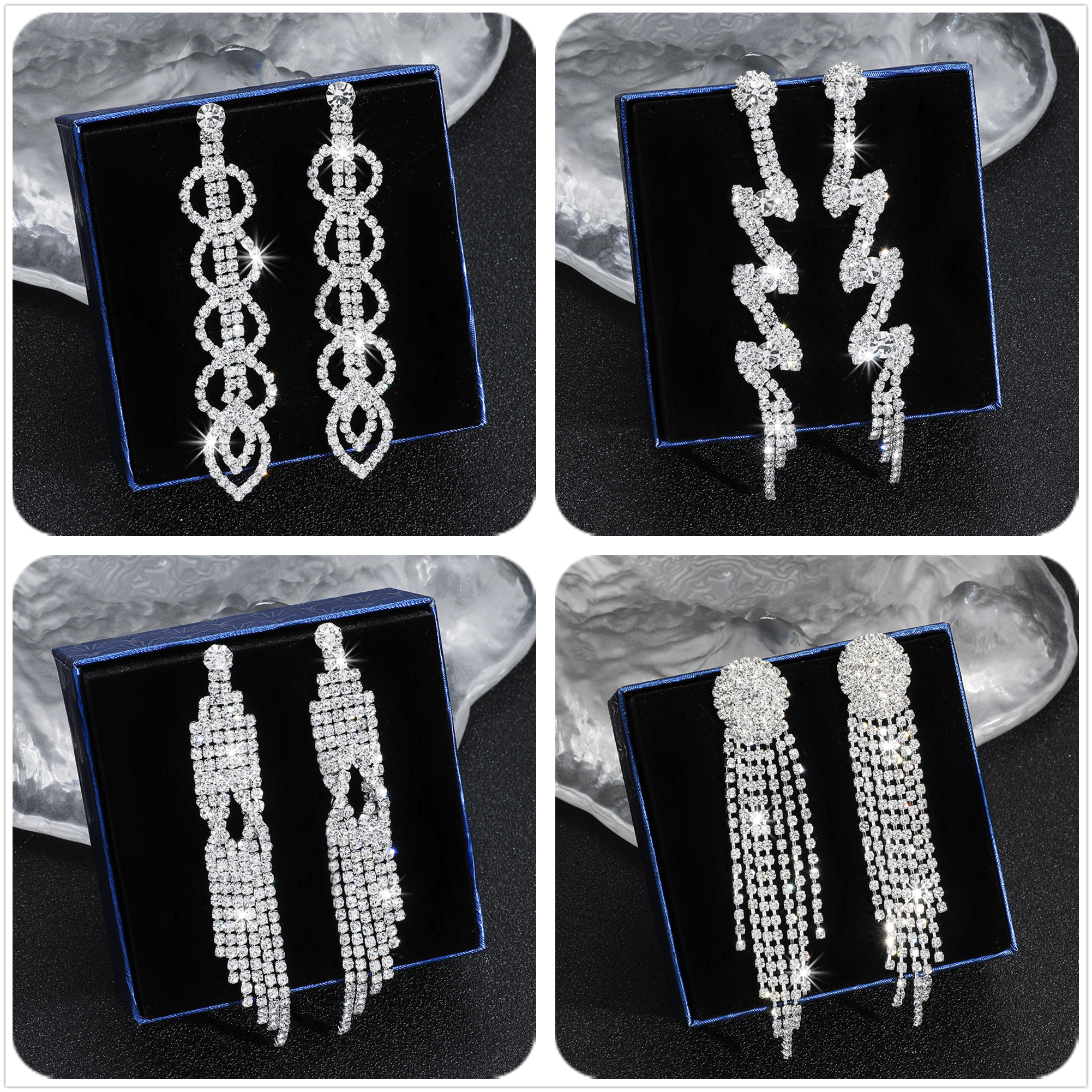Luxurious Geometric Rhinestone Tassel Drop Earrings 1 Pair display picture 6