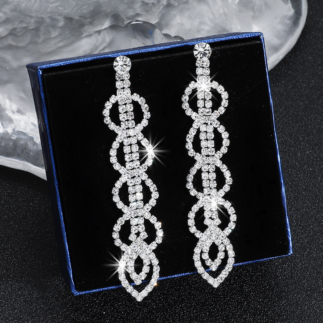 Luxurious Geometric Rhinestone Tassel Drop Earrings 1 Pair display picture 2
