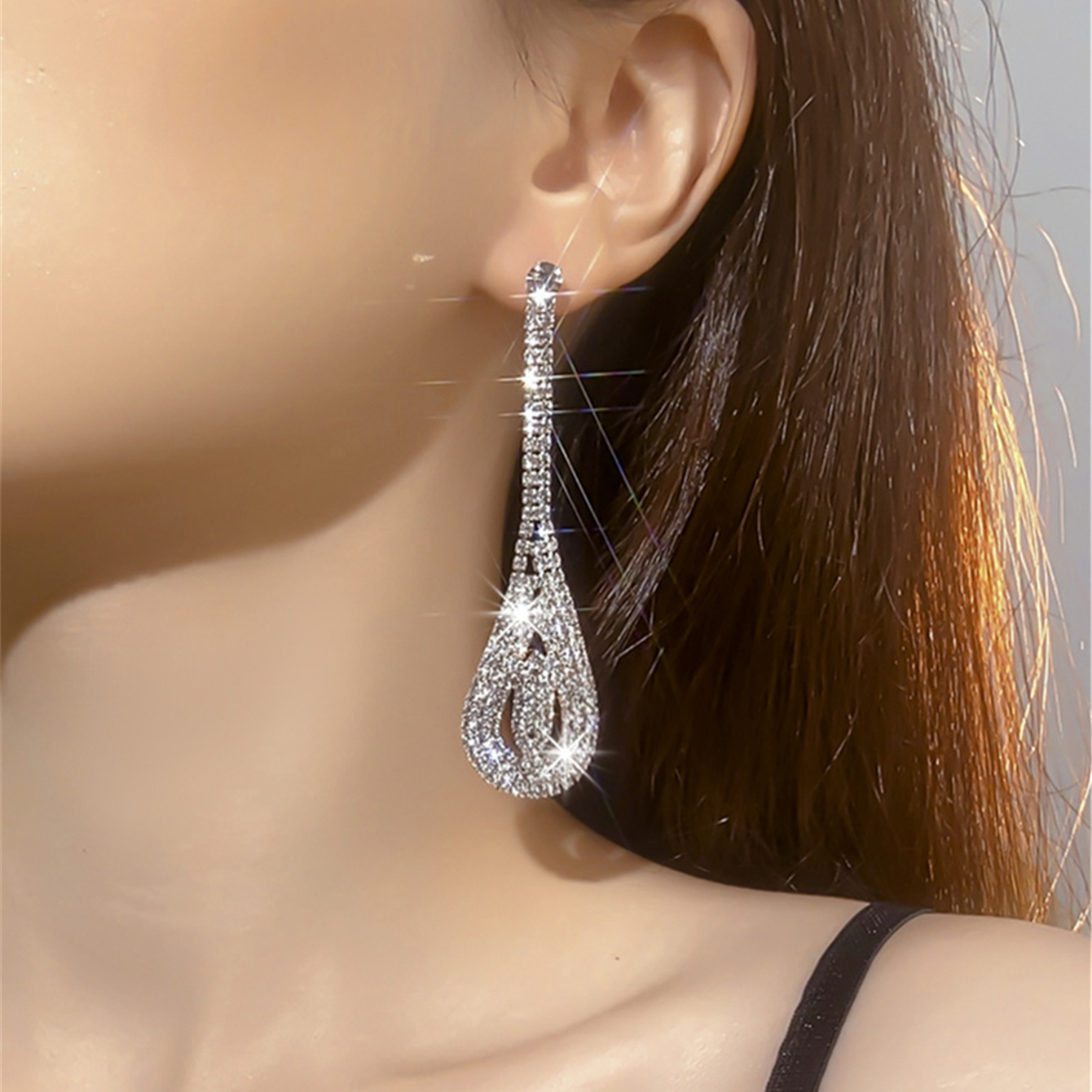 Glam Geometric Rhinestone Tassel Drop Earrings 1 Pair display picture 2