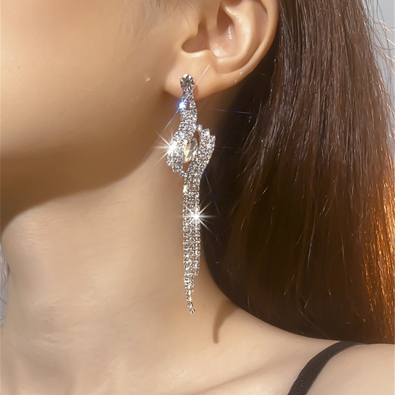 Glam Geometric Rhinestone Tassel Drop Earrings 1 Pair display picture 3