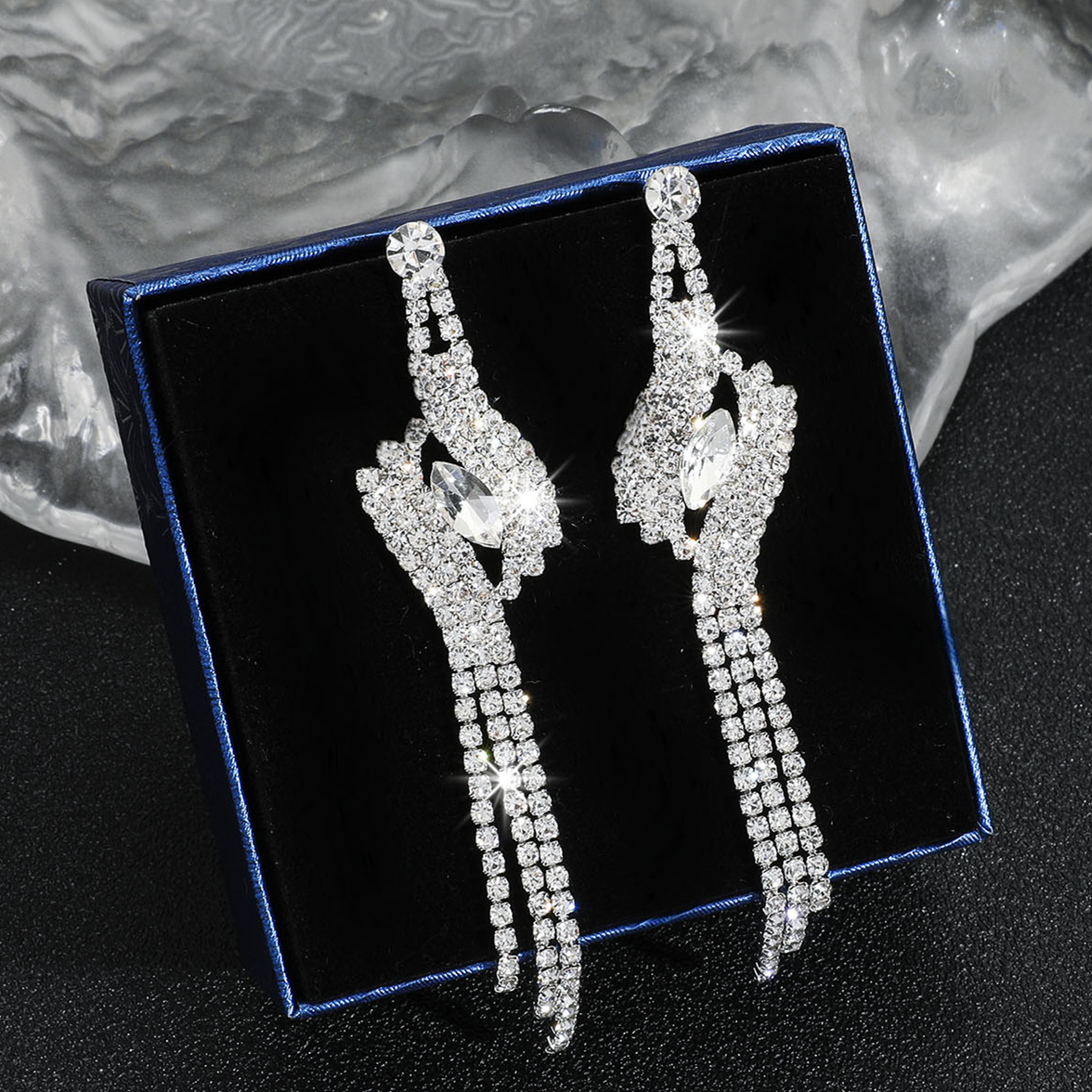 Glam Geometric Rhinestone Tassel Drop Earrings 1 Pair display picture 6