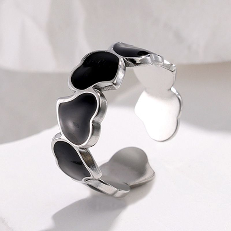 Vintage Style Simple Style Heart Shape Titanium Steel Enamel Open Rings display picture 3